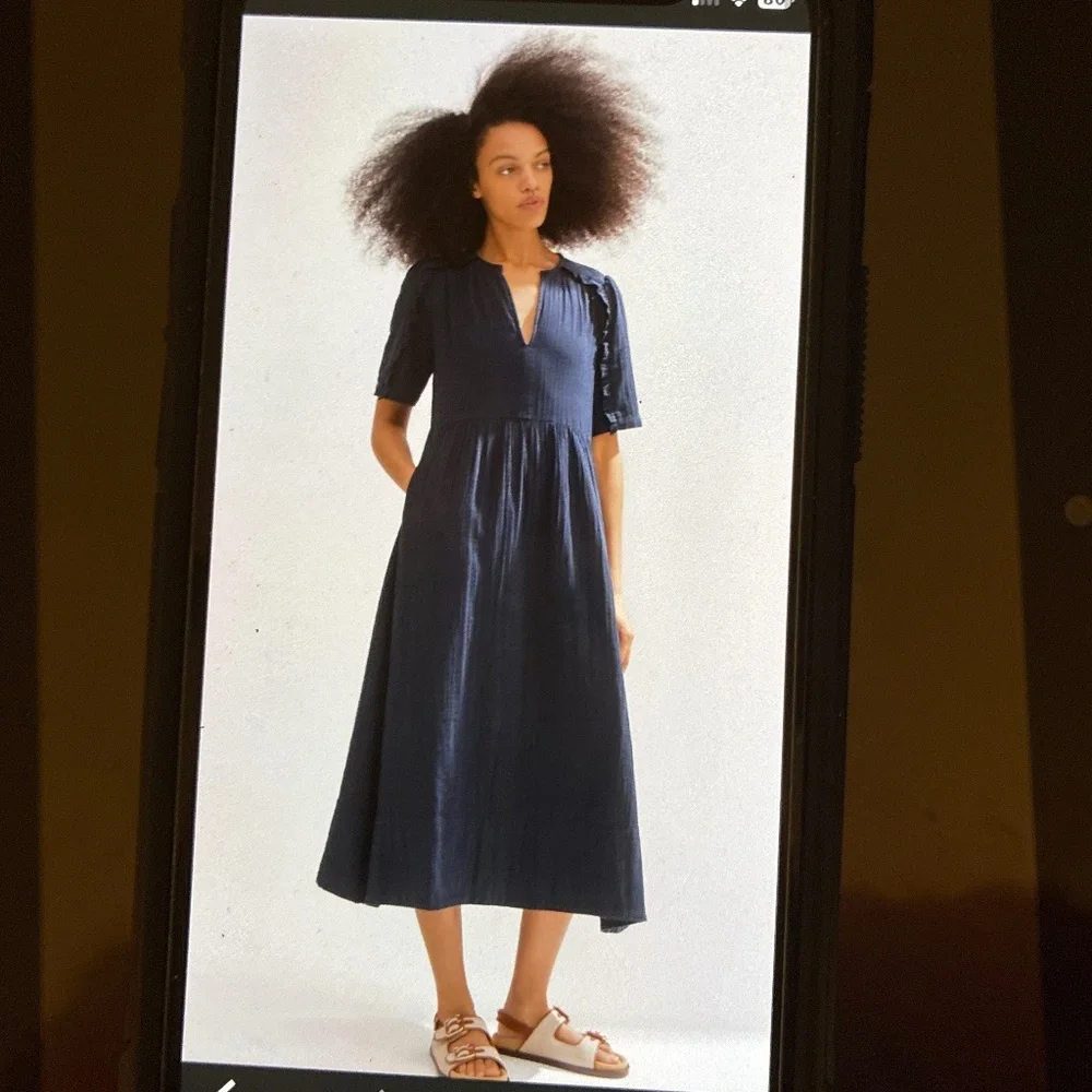 ME+EM Cheesecloth Relaxed Ruffled Midi Dress - Picture 1 of 4